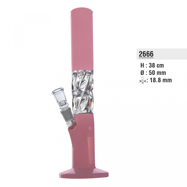 Glass.Bong - Pink mit Twisted Tube und Eis - 38cm.18,8 schliff - mit Fenster. 50mm Tube