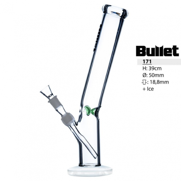 Bullet schwere Glasbong | Gebogener Zylinder | H: 39cm Ø: 50mm Sockel : 18,8mm